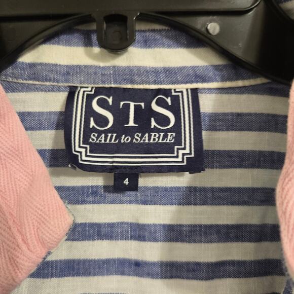 STS Sail to Sable Striped Tunic Top Navy Pink Trim Preppy 3/4 Sleeve Sz 4 - Picture 3 of 7